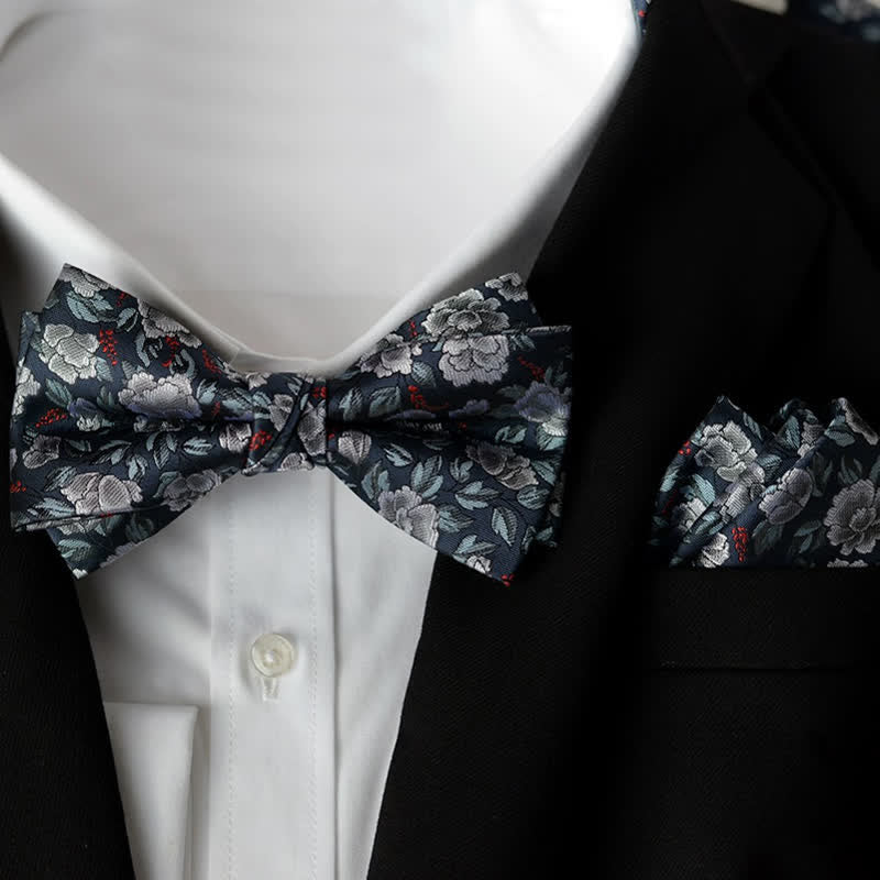 Conjunto de 2 elegantes pañuelos de flores y pajaritas de doble capa para hombre