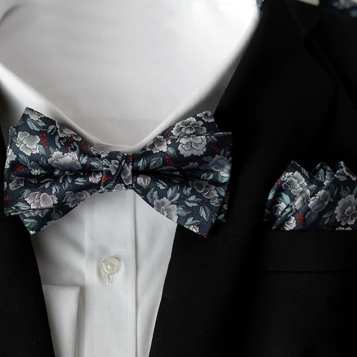Conjunto de 2 elegantes pañuelos de flores y pajaritas de doble capa para hombre