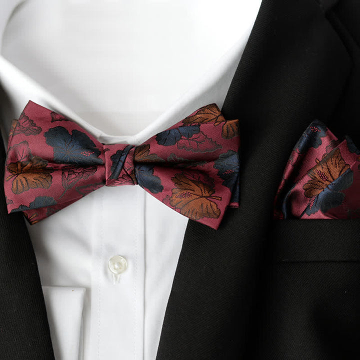 Conjunto de 2 elegantes pañuelos de flores y pajaritas de doble capa para hombre