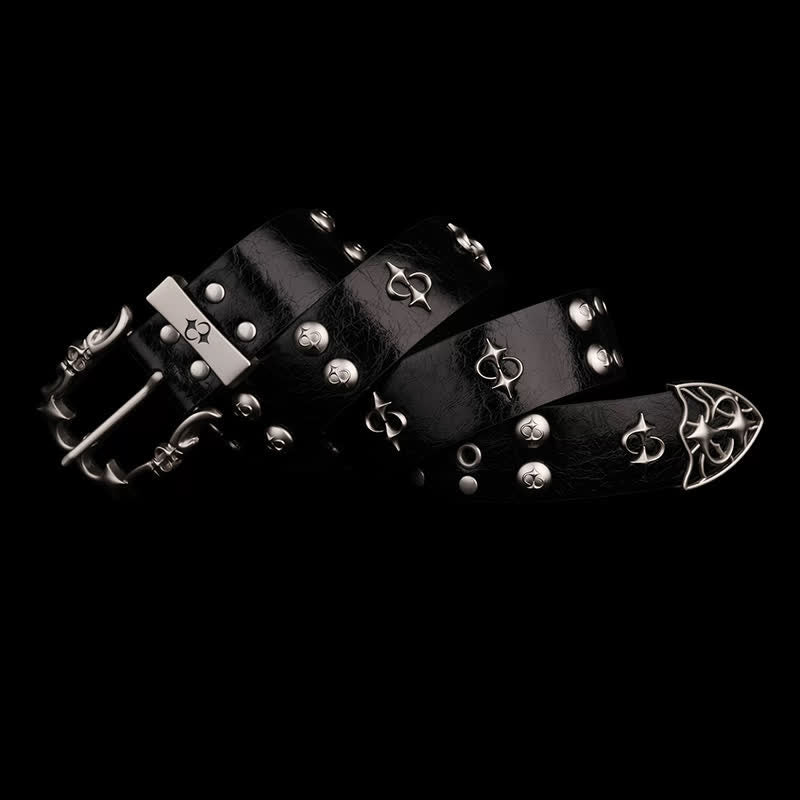 Cinturón de cuero negro para motocicleta con diseño de remaches plateados estilo punk