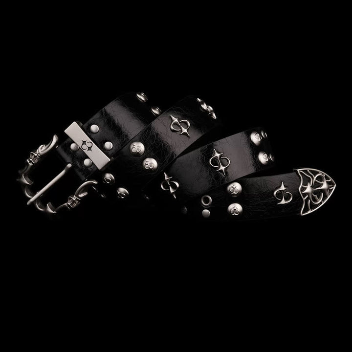 Cinturón de cuero negro para motocicleta con diseño de remaches plateados estilo punk