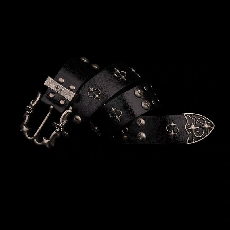 Cinturón de cuero negro para motocicleta con diseño de remaches plateados estilo punk