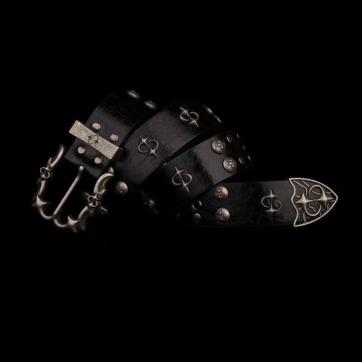 Cinturón de cuero negro para motocicleta con diseño de remaches plateados estilo punk
