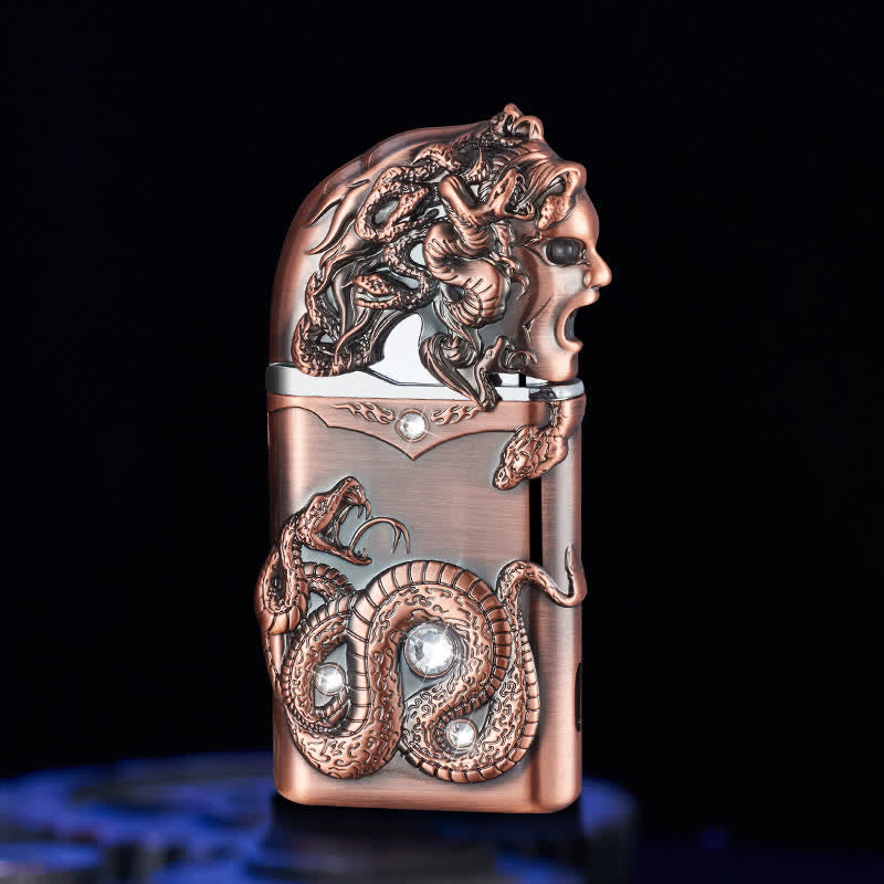 Encendedor de butano recargable con incrustaciones de diamantes de imitación y forma de serpiente