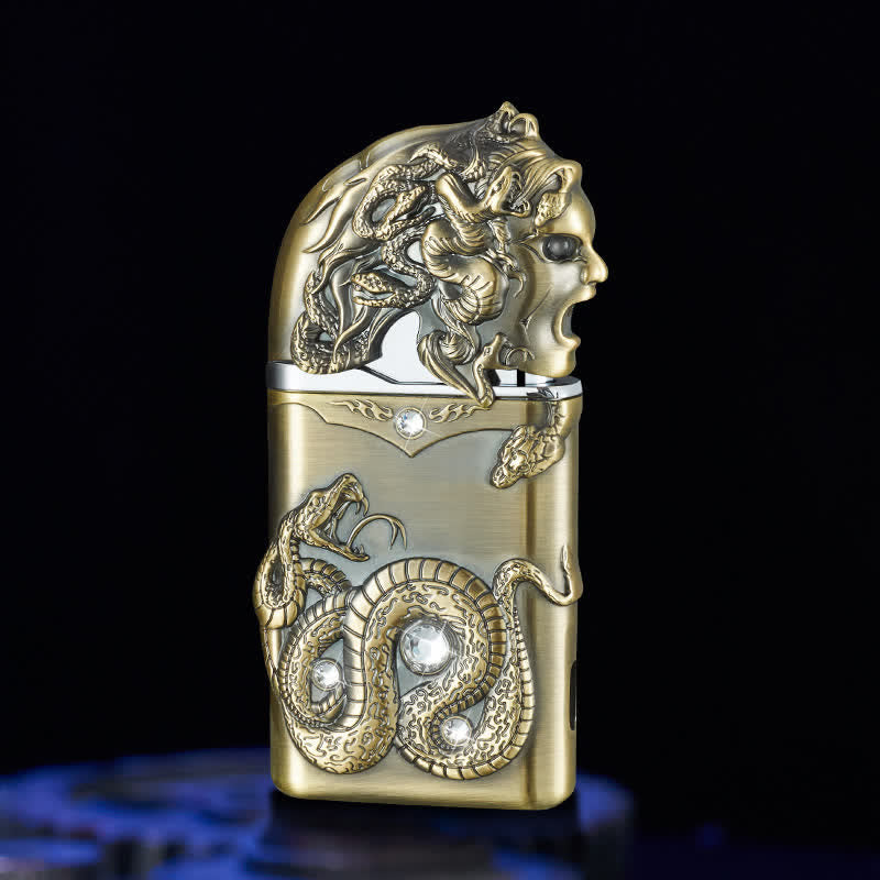 Encendedor de butano recargable con incrustaciones de diamantes de imitación y forma de serpiente