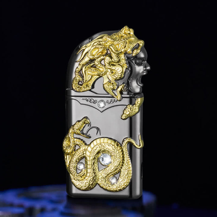 Encendedor de butano recargable con incrustaciones de diamantes de imitación y forma de serpiente