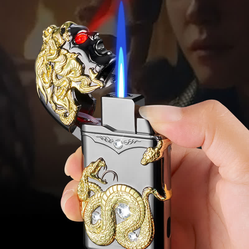 Encendedor de butano recargable con incrustaciones de diamantes de imitación y forma de serpiente