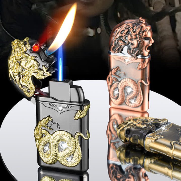 Encendedor de butano recargable con incrustaciones de diamantes de imitación y forma de serpiente