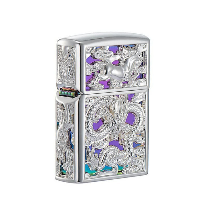 Encendedor de queroseno recargable con dragón tallado en relieve en 3D - De colores - image 3