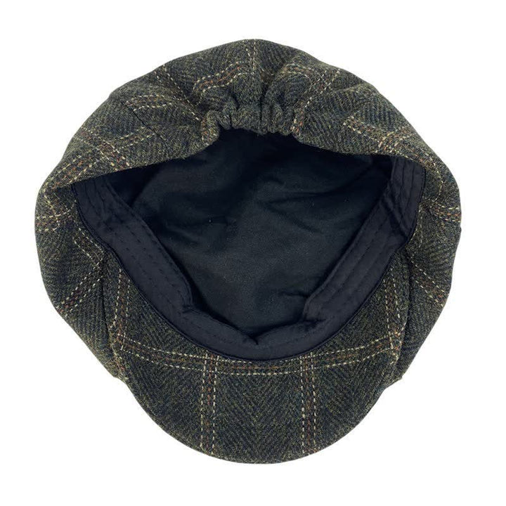 Boina octogonal de pintor británico con cuadros retro de color verde oscuro