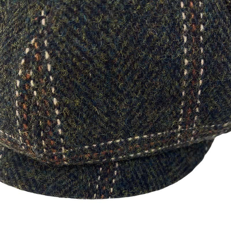 Boina octogonal de pintor británico con cuadros retro de color verde oscuro