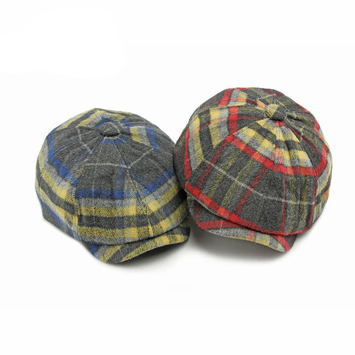 Gorra de repartidor de periódicos tradicional de ocho paneles a cuadros, boina británica