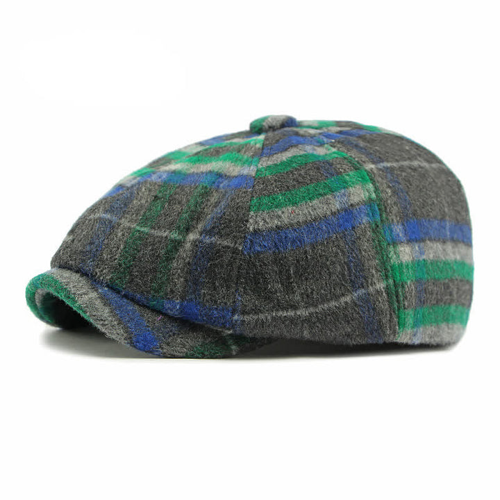 Gorra de repartidor de periódicos tradicional de ocho paneles a cuadros, boina británica