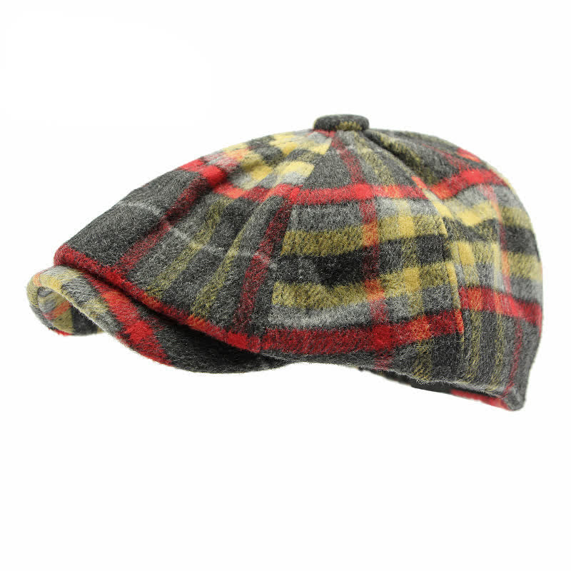 Gorra de repartidor de periódicos tradicional de ocho paneles a cuadros, boina británica