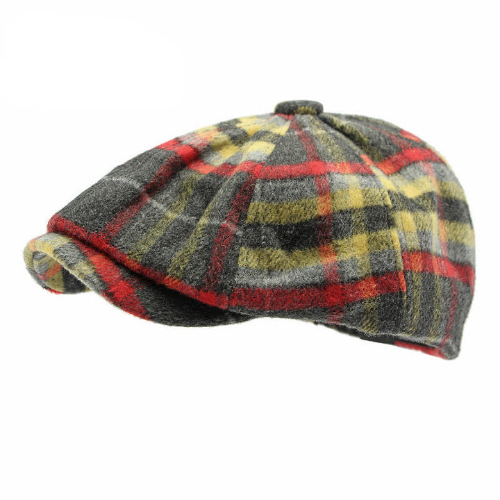 Gorra de repartidor de periódicos tradicional de ocho paneles a cuadros, boina británica