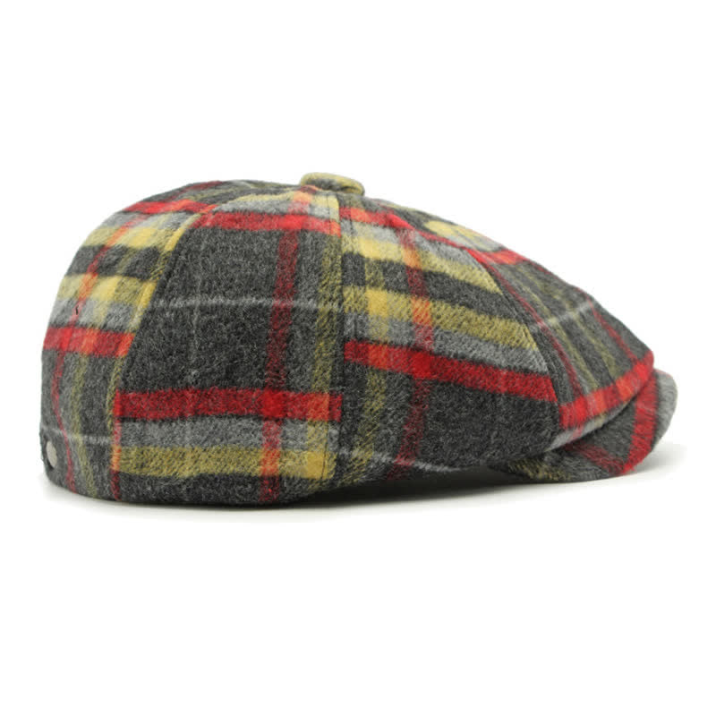 Gorra de repartidor de periódicos tradicional de ocho paneles a cuadros, boina británica
