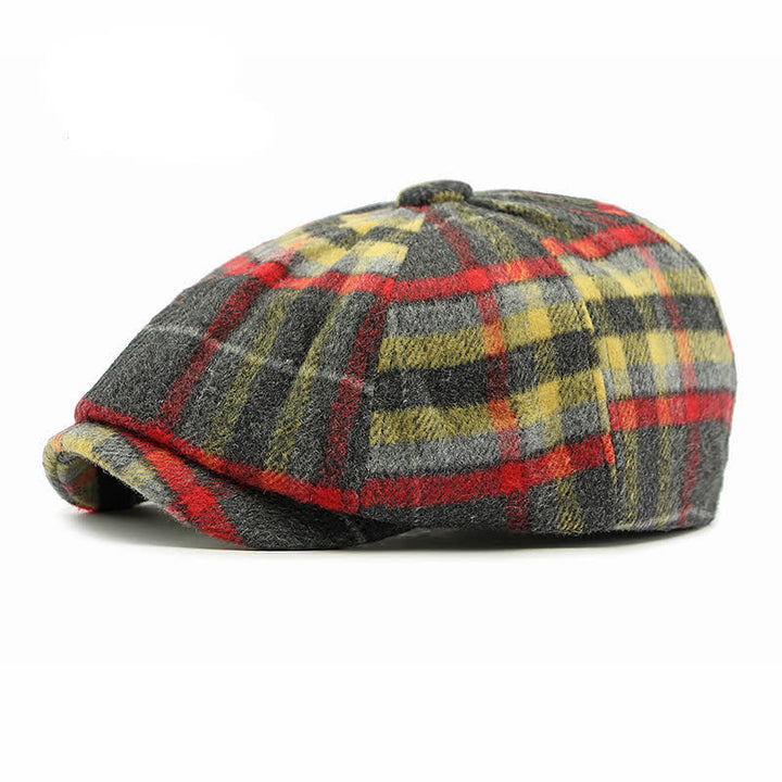 Gorra de repartidor de periódicos tradicional de ocho paneles a cuadros, boina británica