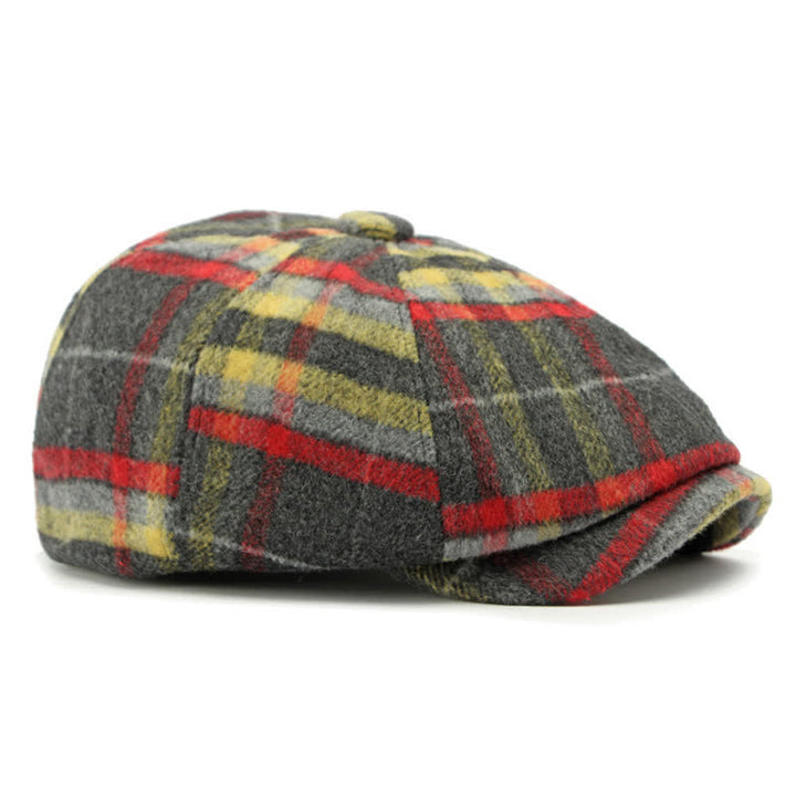 Gorra de repartidor de periódicos tradicional de ocho paneles a cuadros, boina británica