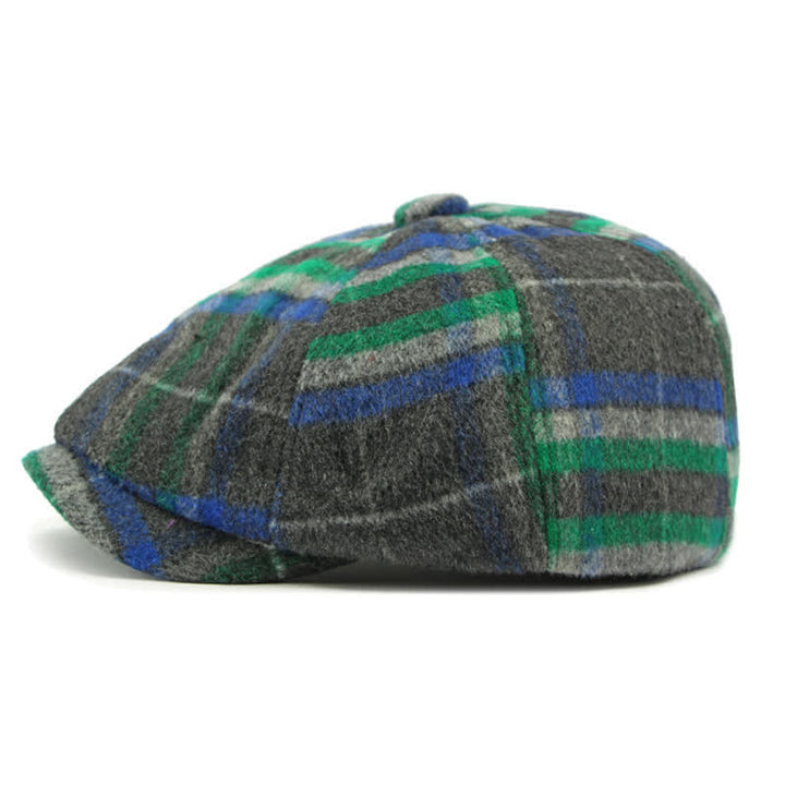 Gorra de repartidor de periódicos tradicional de ocho paneles a cuadros, boina británica