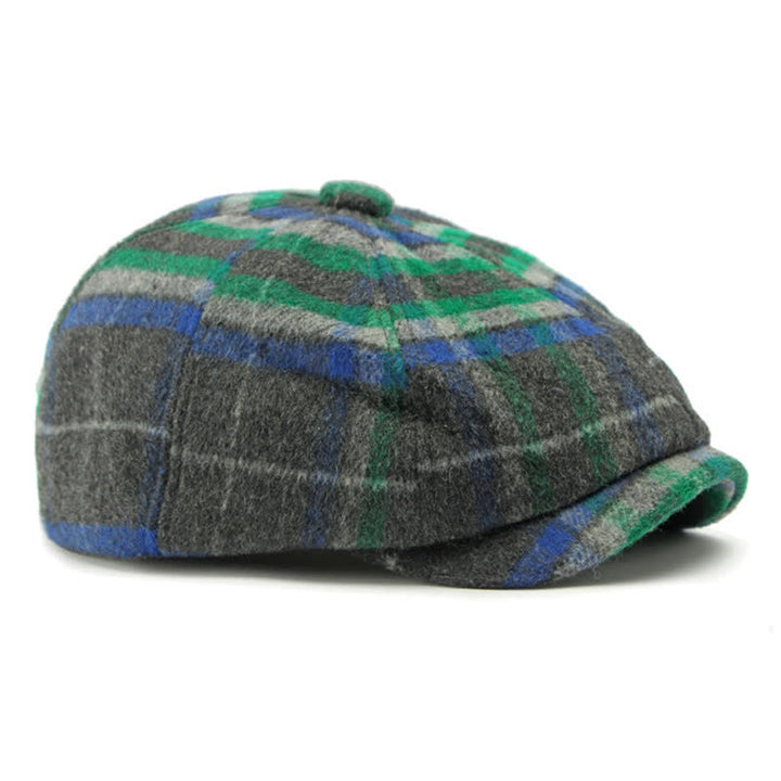 Gorra de repartidor de periódicos tradicional de ocho paneles a cuadros, boina británica