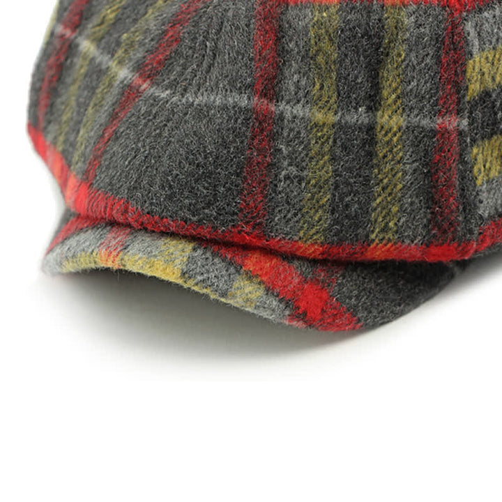 Gorra de repartidor de periódicos tradicional de ocho paneles a cuadros, boina británica
