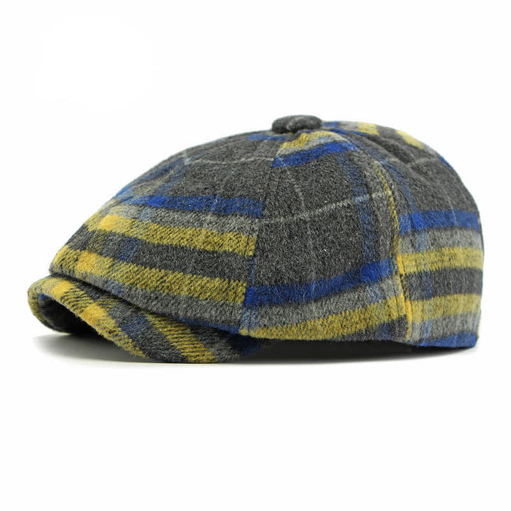 Gorra de repartidor de periódicos tradicional de ocho paneles a cuadros, boina británica