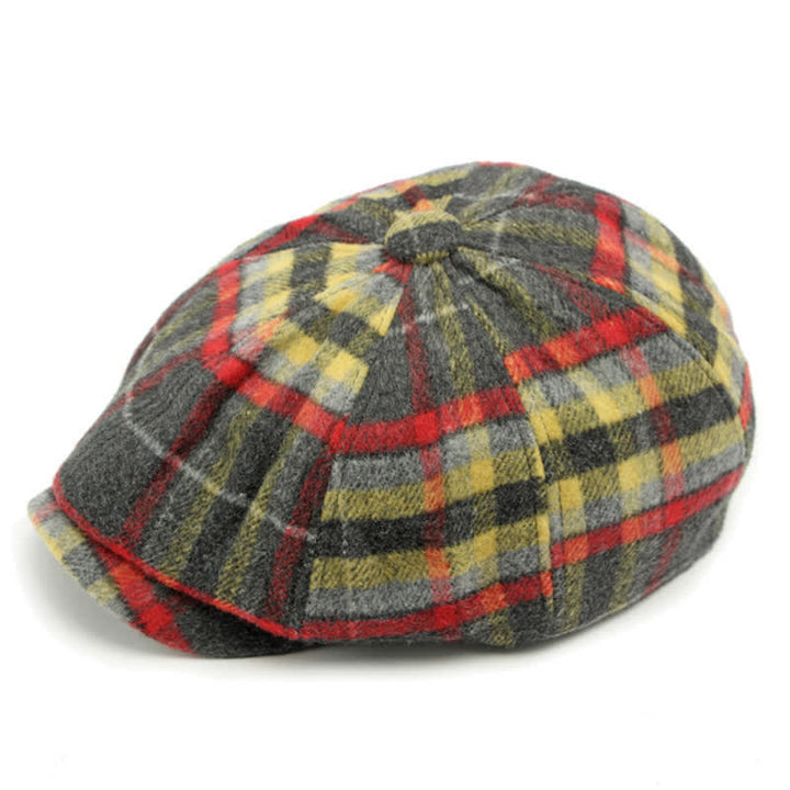 Gorra de repartidor de periódicos tradicional de ocho paneles a cuadros, boina británica
