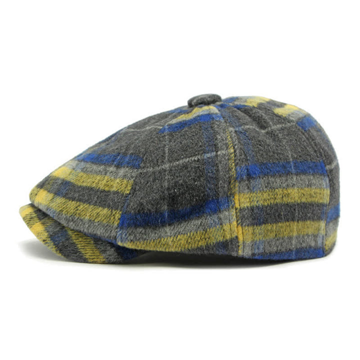 Gorra de repartidor de periódicos tradicional de ocho paneles a cuadros, boina británica