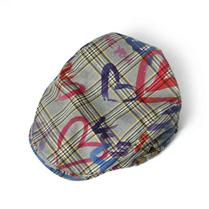 Boina a cuadros con estampado de grafiti exclusivo y elegante