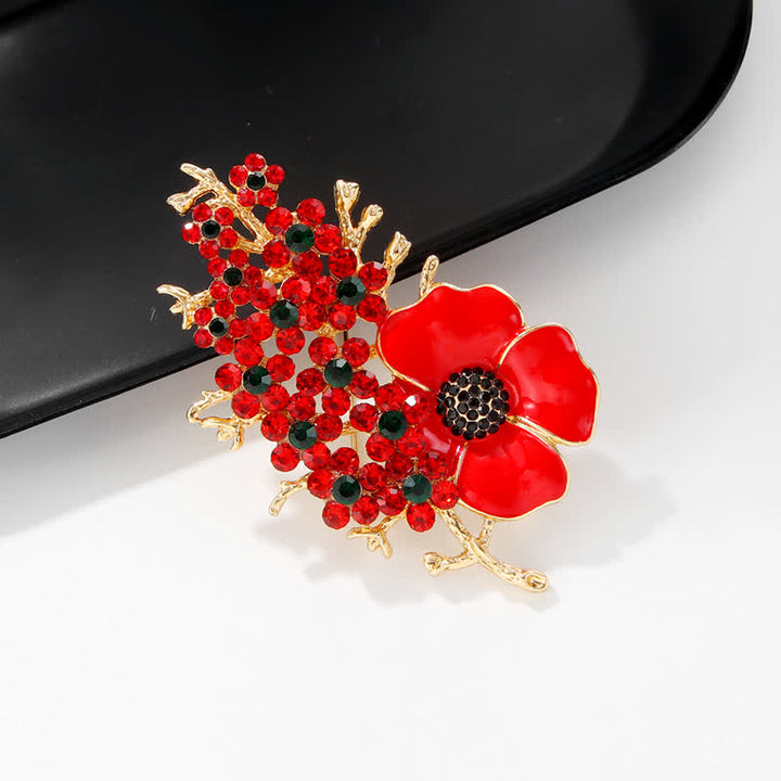 Broche de flor de cristal brillante con amapola roja para mujer