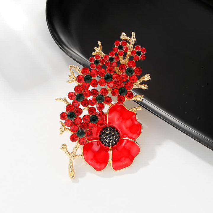 Broche de flor de cristal brillante con amapola roja para mujer