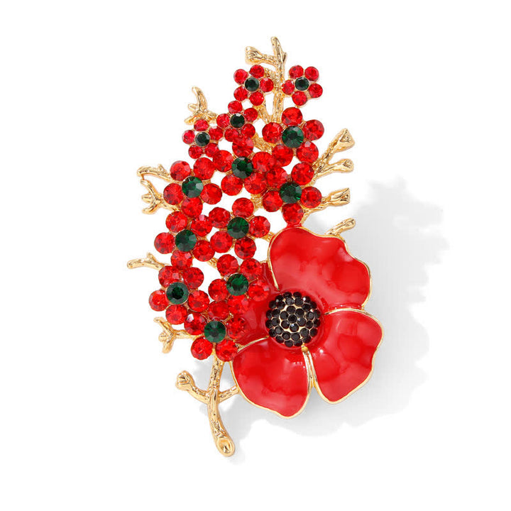 Broche de flor de cristal brillante con amapola roja para mujer