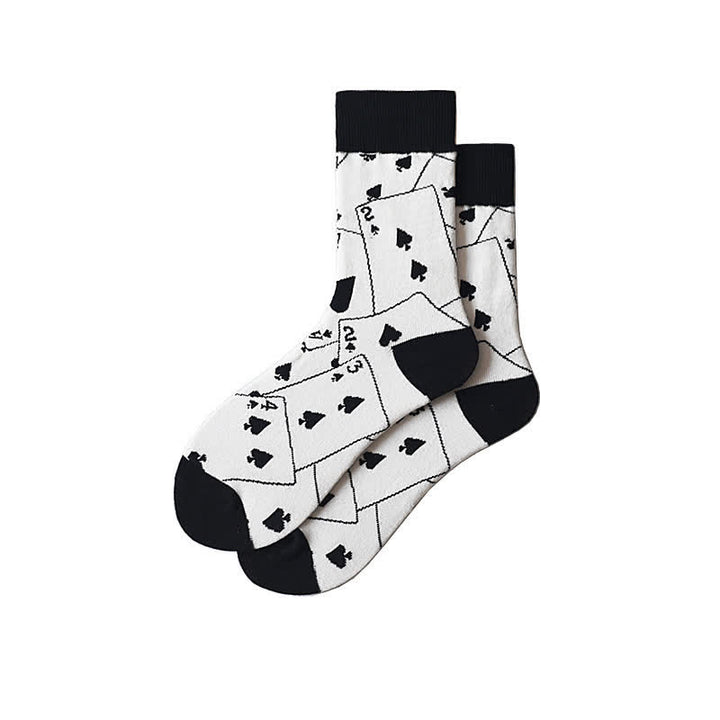 Calcetines de algodón con cartas de póquer de espadas en blanco y negro