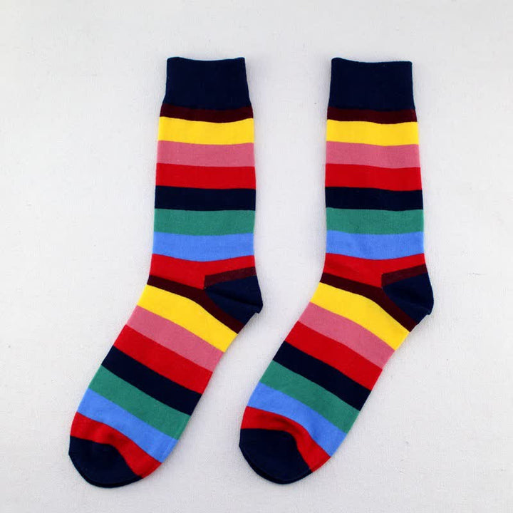 Calcetines de algodón con rayas de arcoíris de colores para hombre