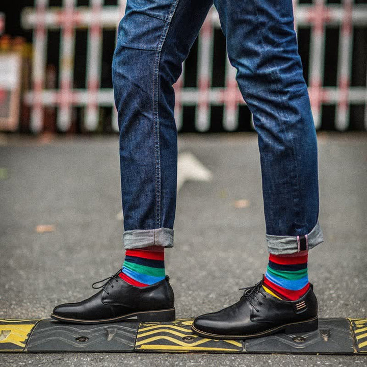 Calcetines de algodón con rayas de arcoíris de colores para hombre