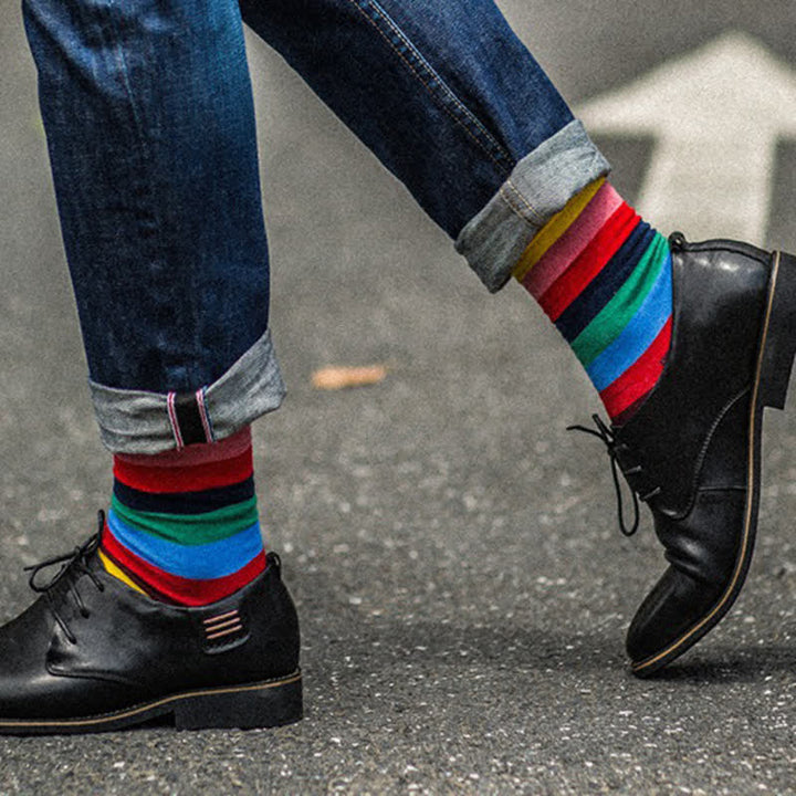 Calcetines de algodón con rayas de arcoíris de colores para hombre