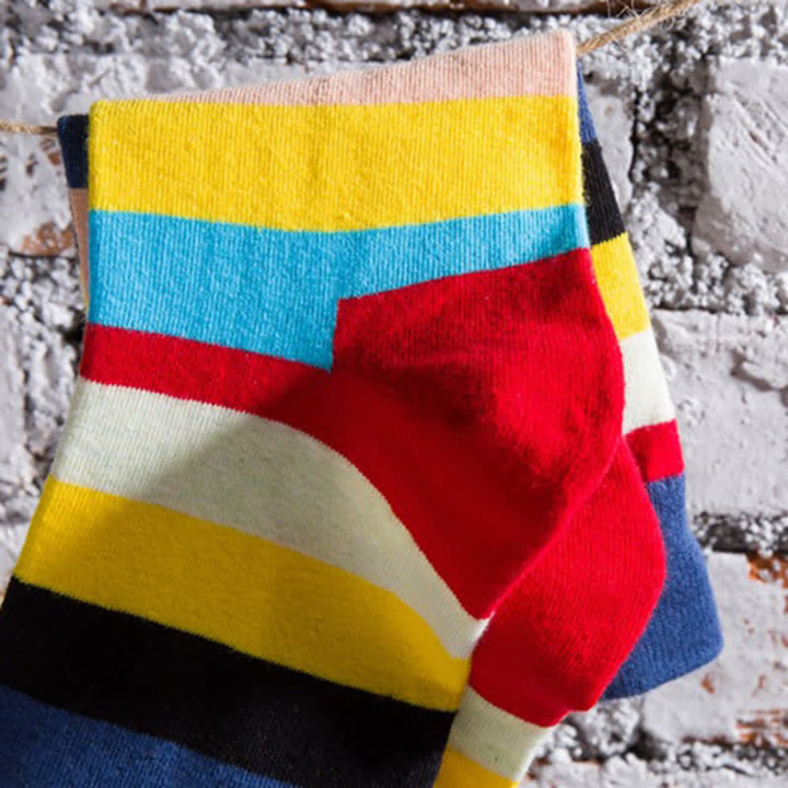 Calcetines de algodón con rayas de arcoíris de colores para hombre