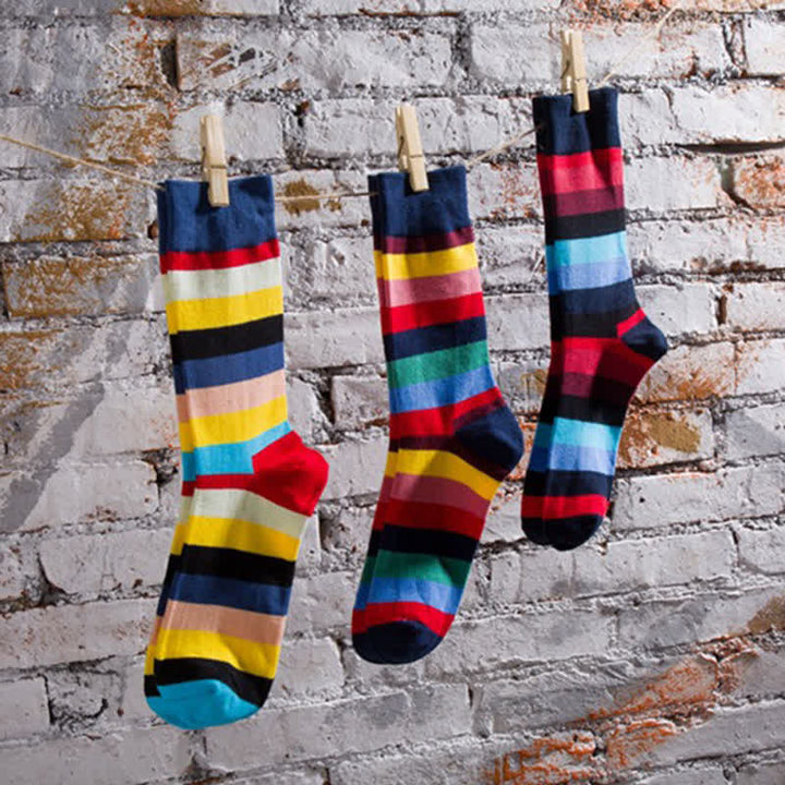 Calcetines de algodón con rayas de arcoíris de colores para hombre