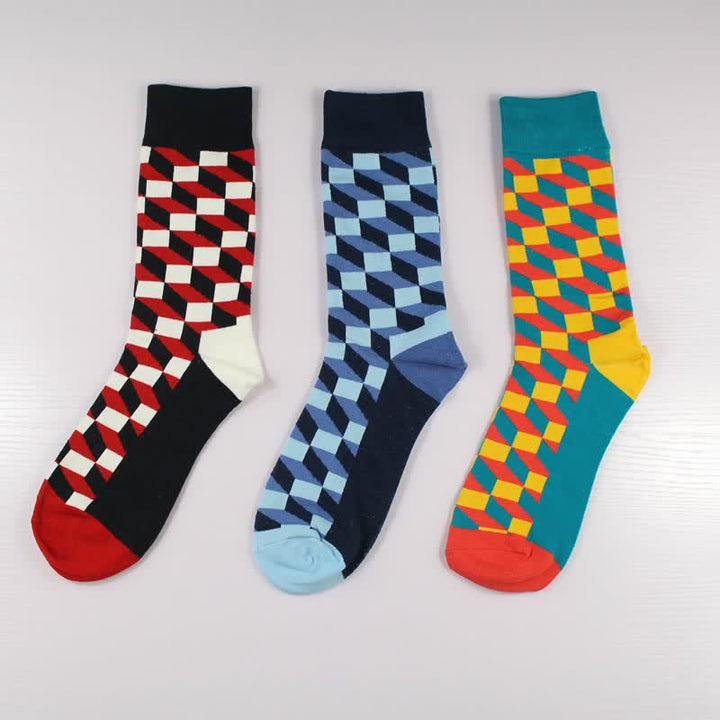 Calcetines de algodón con cuadros divertidos y novedosos para hombre