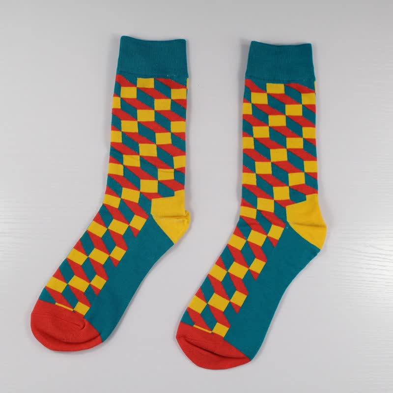Calcetines de algodón con cuadros divertidos y novedosos para hombre