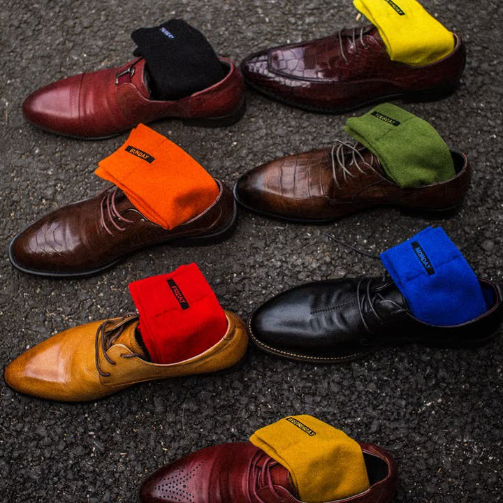Calcetines de algodón estilo británico para caballeros de color liso para hombre