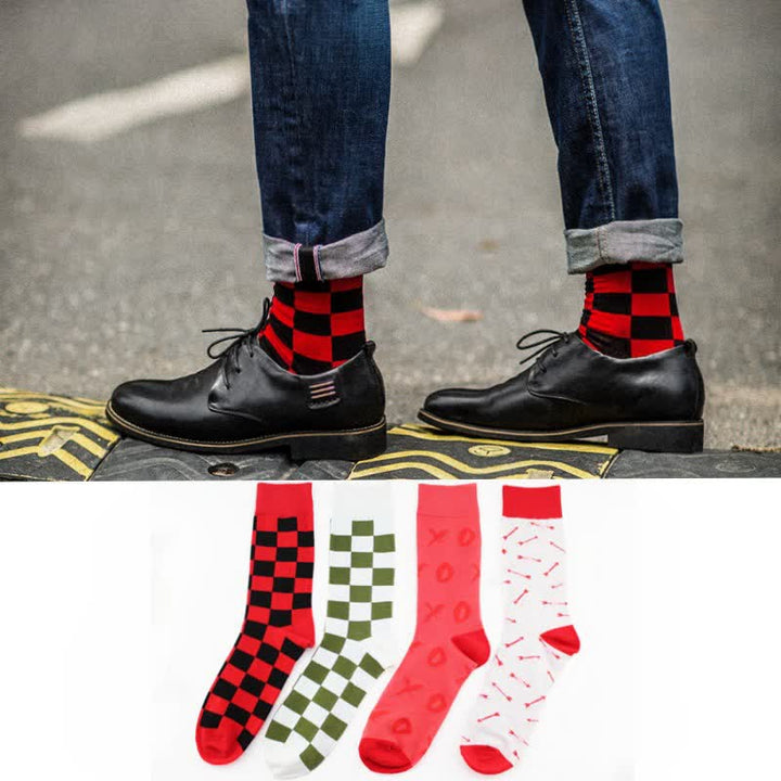 Calcetines de algodón con cuadros para hombre, exclusivos y a la moda