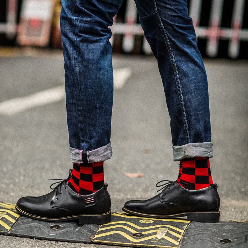 Calcetines de algodón con cuadros para hombre, exclusivos y a la moda