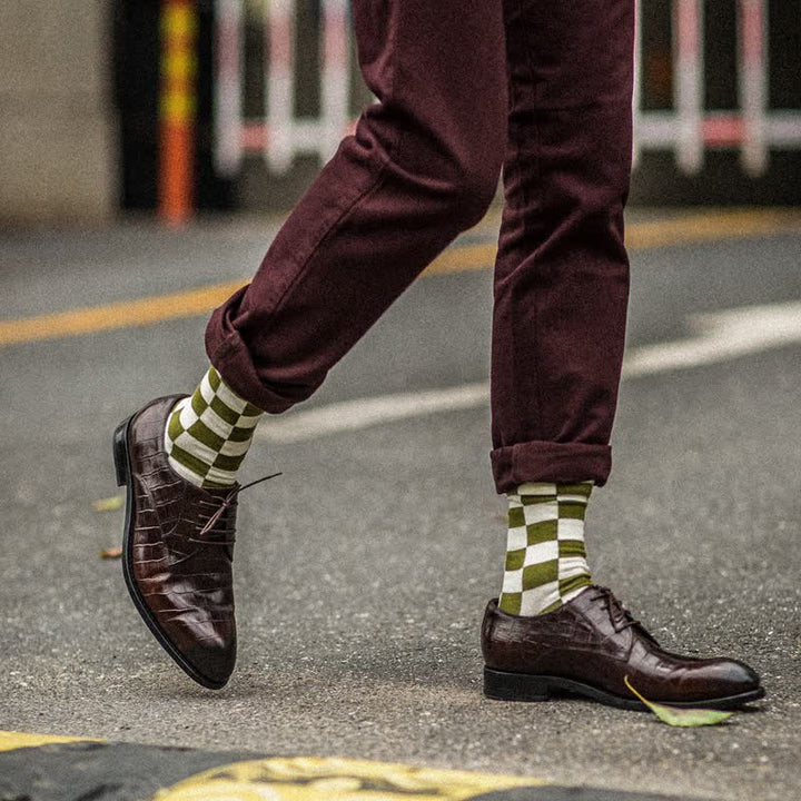 Calcetines de algodón con cuadros para hombre, exclusivos y a la moda