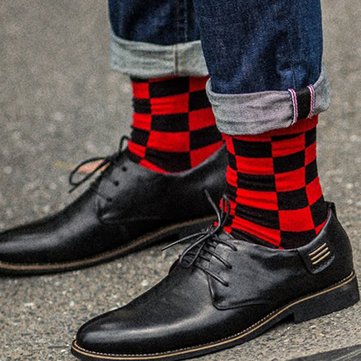 Calcetines de algodón con cuadros para hombre, exclusivos y a la moda