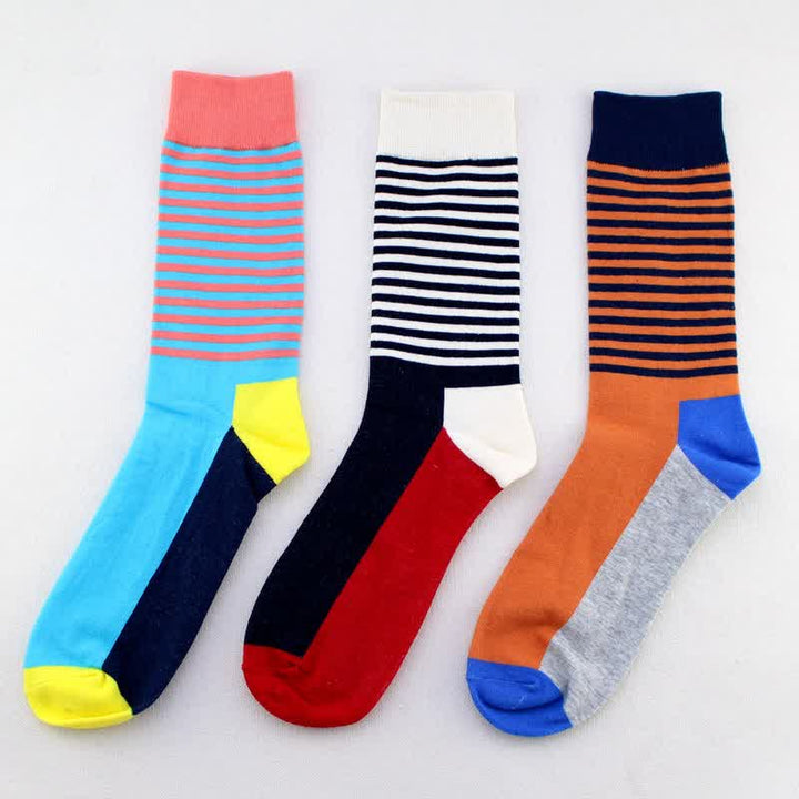 Calcetines de algodón con rayas de tres colores para hombre