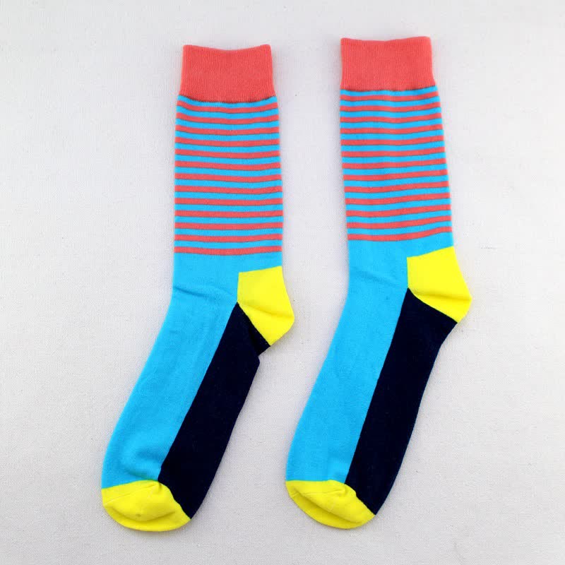 Calcetines de algodón con rayas de tres colores para hombre