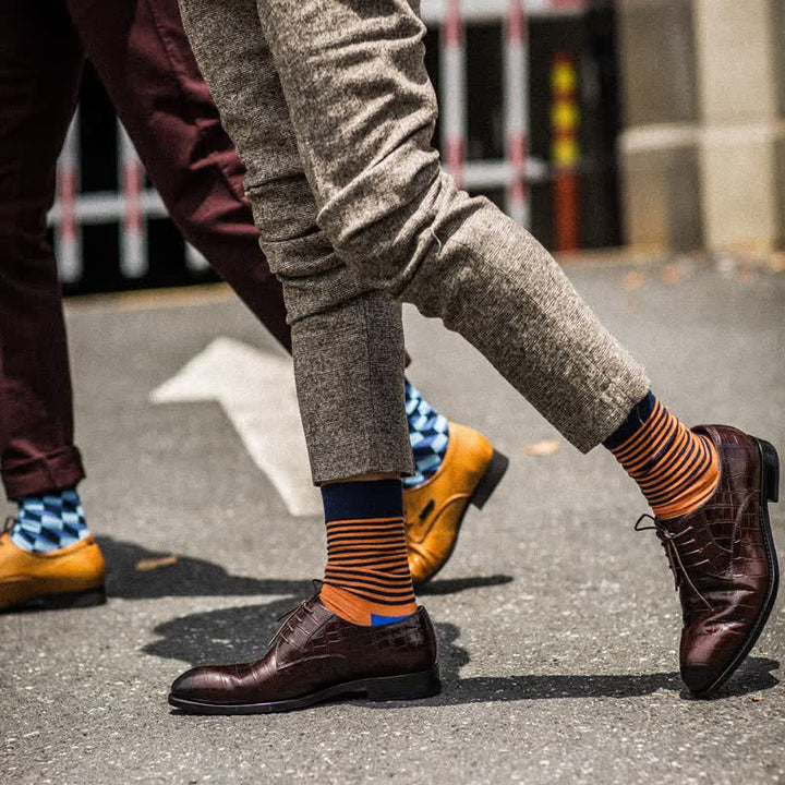 Calcetines de algodón con rayas de tres colores para hombre