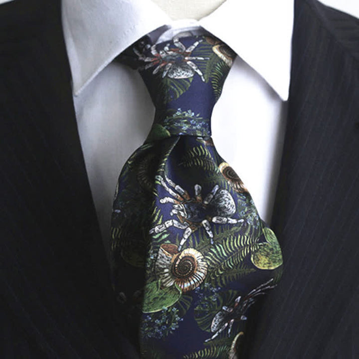 Corbata para hombre con estampado de caracoles marinos y plantas oceánicas en azul oscuro