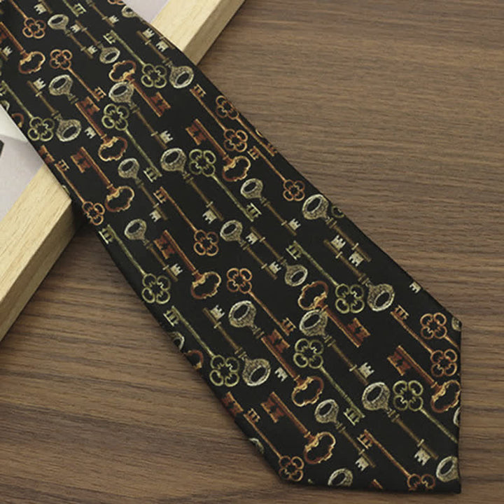 Corbata para hombre con estampado retro de llaves negras intrincadas